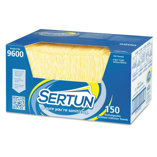 Sertun™ Color-Changing Rechargeable Sanitizer Towels, 1-Ply, 13.5 x 18, Unscented, Yellow/White/Blue, 150/Carton (ITW9600)