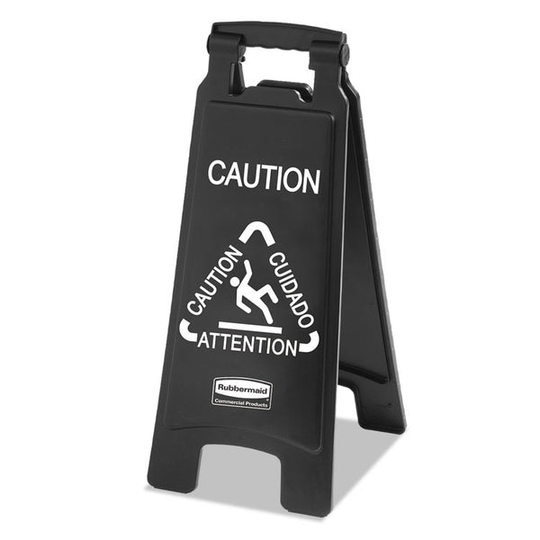 Rubbermaid® Commercial Executive 2-Sided Multi-Lingual Caution Sign, Black/White, 10.9 x 26.1 (RCP1867505) Each