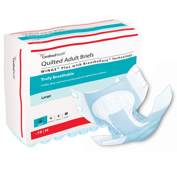 Wings™ Quilted Plus with BreatheEasy™ Technology Unisex Adult Incontinence Brief Large Disposable Heavy Absorbency (1176299_CS) 72/CS