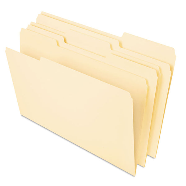 Universal® Deluxe Heavyweight File Folders, 1/3-Cut Tabs: Assorted, Letter Size, 0.75" Expansion, Manila, 50/Pack (UNV16413)