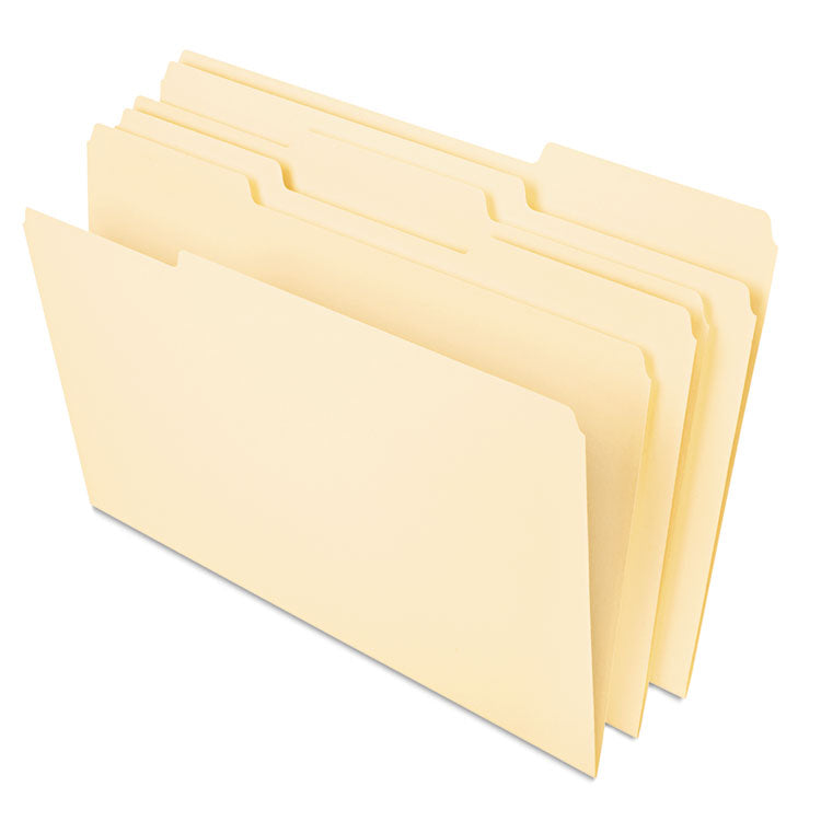 Universal® Deluxe Heavyweight File Folders, 1/3-Cut Tabs: Assorted, Letter Size, 0.75" Expansion, Manila, 50/Pack (UNV16413)