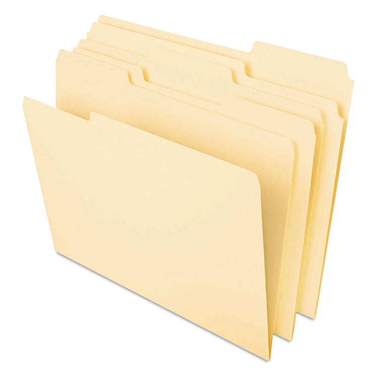 Universal® Deluxe Heavyweight File Folders, 1/3-Cut Tabs: Assorted, Legal Size, 0.75" Expansion, Manila, 50/Pack (UNV16420)