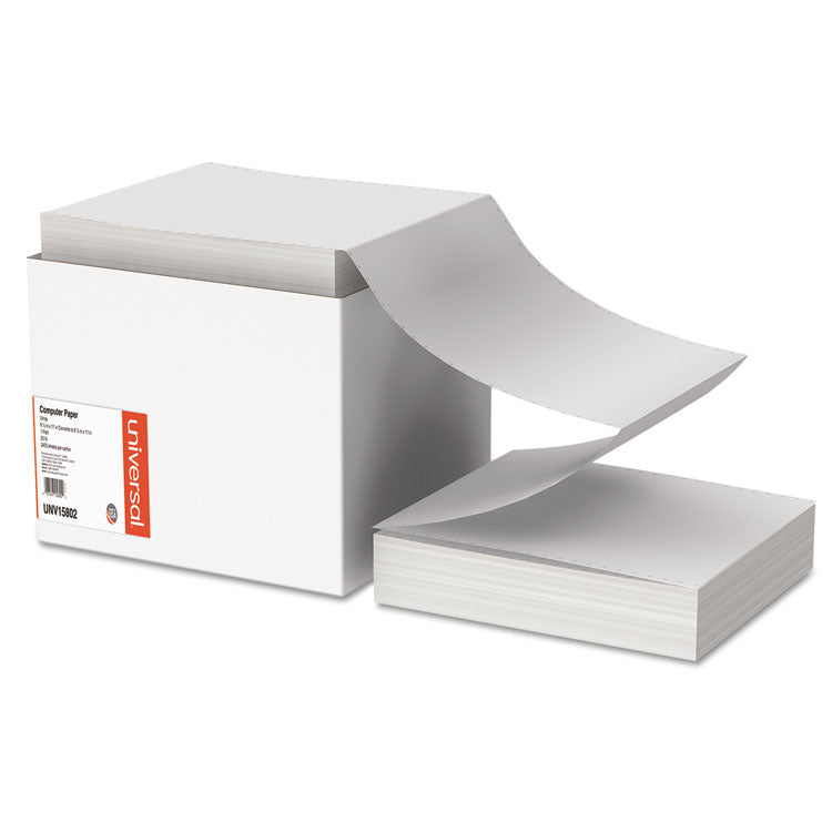 Universal® Printout Paper, 1-Part, 0.5" Standard Perforation, 20 lb Bond Weight, 9.5 x 11, White, 2,400/Carton (UNV15802)