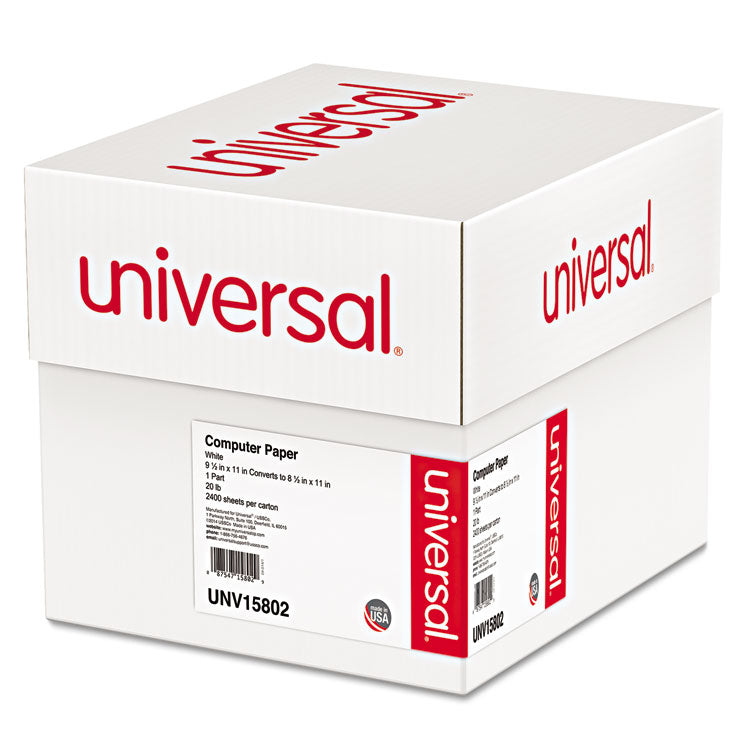 Universal® Printout Paper, 1-Part, 0.5" Standard Perforation, 20 lb Bond Weight, 9.5 x 11, White, 2,400/Carton (UNV15802)