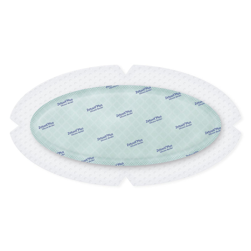 Zetuvit® Plus Silicone Border Super Absorbent Dressing Silicone Adhesive 4.7 X 9 Inch Oval (1235834_EA) 1/EA