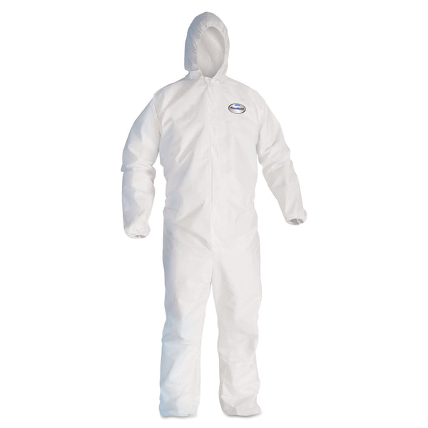 KleenGuard™ A30 Elastic Back and Cuff Hooded Coveralls, Large, White, 25/Carton (ANS46113) Case of 25