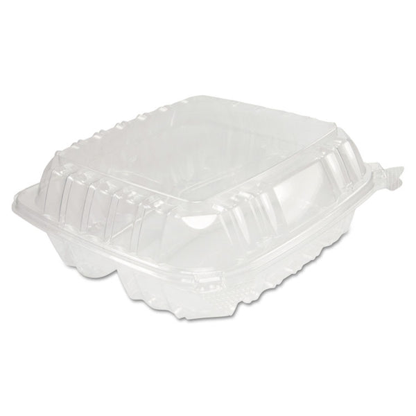 Dart® ClearSeal Hinged-Lid Plastic Containers, 8.25 x 8.25 x 3, Clear, Plastic, 125/Pack, 2 Packs/Carton (DCCC90PST3)