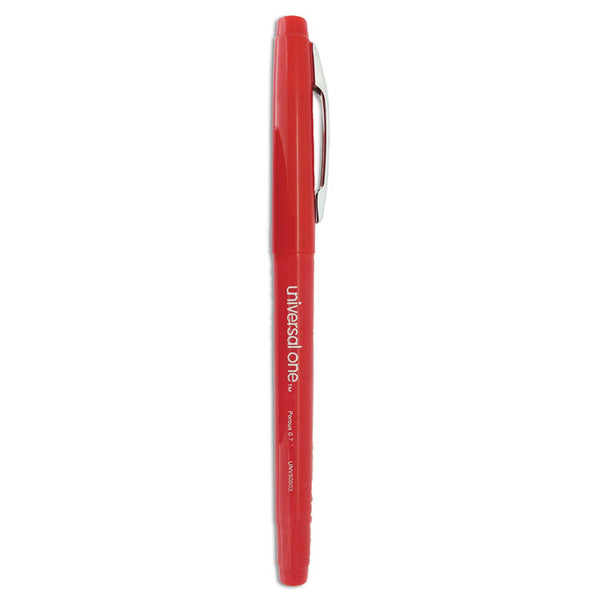 Universal™ Porous Point Pen, Stick, Medium 0.7 mm, Red Ink, Red Barrel, Dozen (UNV50503)