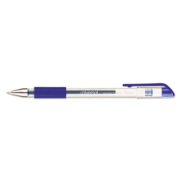 Universal™ Comfort Grip Gel Pen, Stick, Medium 0.7 mm, Blue Ink, Clear/Blue Barrel, Dozen (UNV39511)