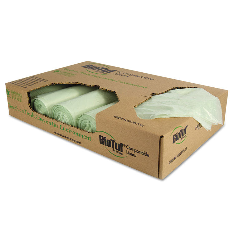 Heritage Biotuf Compostable Can Liners, 48 gal, 1 mil, 42" x 48", Green, 20 Bags/Roll, 5 Rolls/Carton (HERY8448YER01) Case of 100