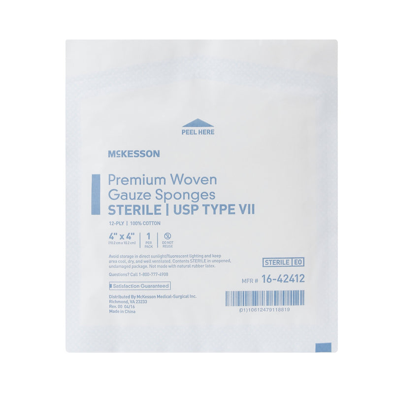 McKesson Gauze Sponge 4 X 4 Inch 12-Ply Sterile 1 per Pack (446049_BX) 50/BX
