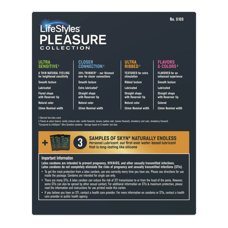 Lifestyles® Pleasure Collection Condom Variety Pack Lubricated One Size Fits Most 36 Per Box (1256944_BX) 1/BX