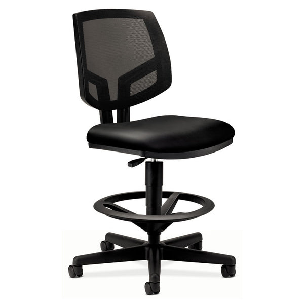 HON® Volt Series Mesh Back Adjustable Leather Task Stool, Supports Up to 250 lb, 22.88" to 32.38" Seat Height, Black (HON5715SB11T)