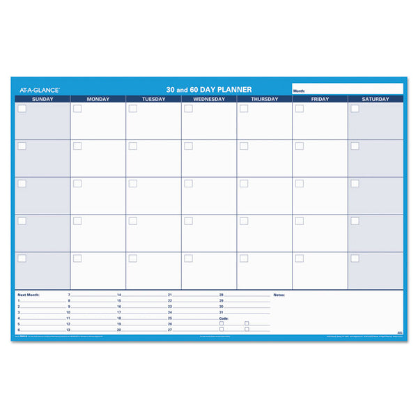 AT-A-GLANCE® 30/60-Day Undated Horizontal Erasable Wall Planner, 48 x 32, White/Blue Sheets, Undated (AAGPM33328)