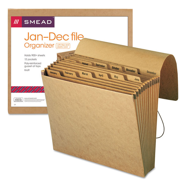 Smead™ Indexed Expanding Kraft Files, 12 Sections, Elastic Cord Closure, 1/12-Cut Tabs, Letter Size, Kraft (SMD70186) Each