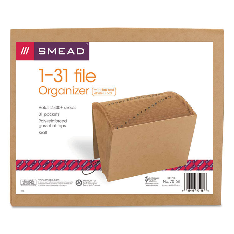 Smead™ Indexed Expanding Kraft Files, 31 Sections, Elastic Cord Closure, 1/15-Cut Tabs, Letter Size, Kraft (SMD70168)