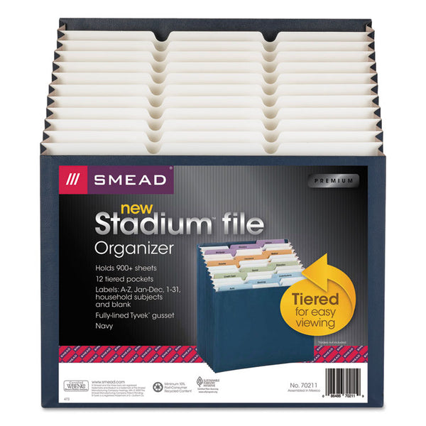 Smead™ Stadium File, 12 Sections, 1/12-Cut Tabs, Letter Size, Navy (SMD70211)