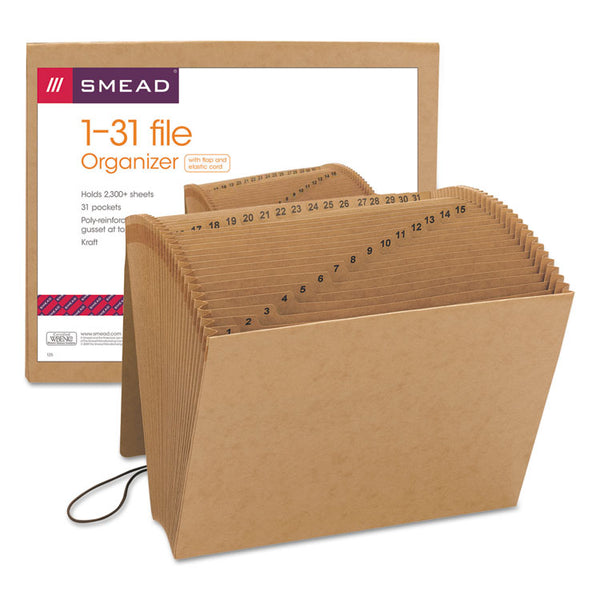 Smead™ Indexed Expanding Kraft Files, 31 Sections, Elastic Cord Closure, 1/15-Cut Tabs, Letter Size, Kraft (SMD70168)