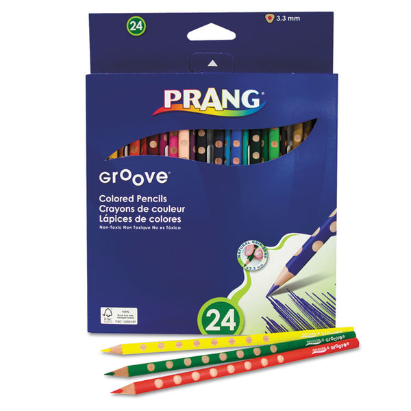 Prang® Groove Colored Pencils, 3.3 mm, 2B, Assorted Lead and Barrel Colors, 24/Pack (DIX28124) Set of 24