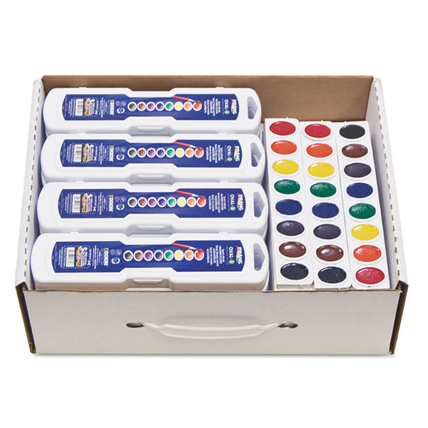 Prang® Professional Watercolor Master Pack: 24 Eight-Color Palette Sets and 12 Eight-Color Refill Strips, Assorted Colors (DIX08020) Box of 36