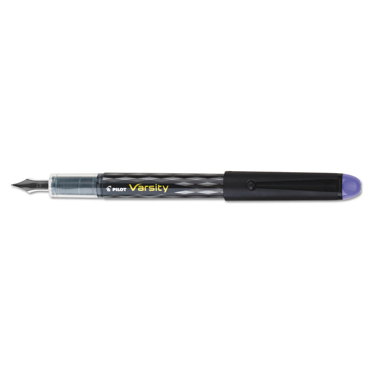 Pilot® Varsity Fountain Pen, Medium 1 mm, Purple Ink, Clear/Black/Purple Barrel (PIL90008)