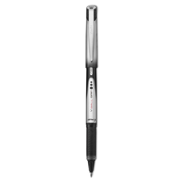 Pilot® VBall Grip Liquid Ink Roller Ball Pen, Stick, Fine 0.7 mm, Black Ink, Black/Silver Barrel, Dozen (PIL35570)