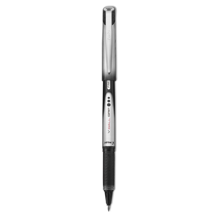 Pilot® VBall Grip Liquid Ink Roller Ball Pen, Stick, Fine 0.7 mm, Black Ink, Black/Silver Barrel, Dozen (PIL35570)