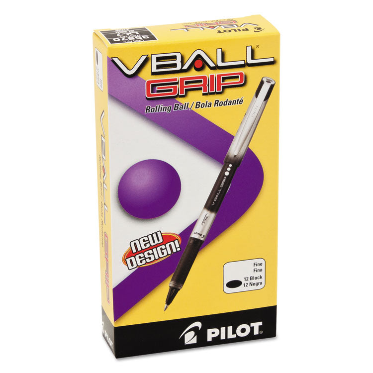 Pilot® VBall Grip Liquid Ink Roller Ball Pen, Stick, Fine 0.7 mm, Black Ink, Black/Silver Barrel, Dozen (PIL35570)