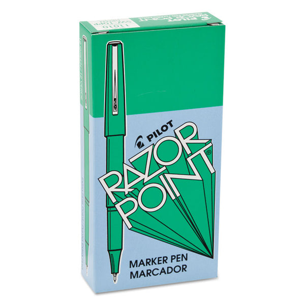 Pilot Razor Point Stick Porous Point Marker Pen, 0.3mm, Green Ink/Barrel, Dozen (PIL11010)