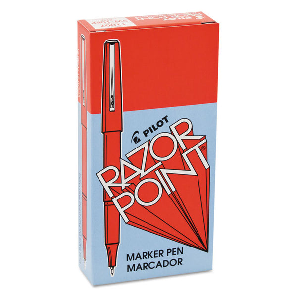 Pilot® Razor Point Fine Line Porous Point Pen, Stick, Extra-Fine 0.3 mm, Red Ink, Red Barrel, Dozen (PIL11007)