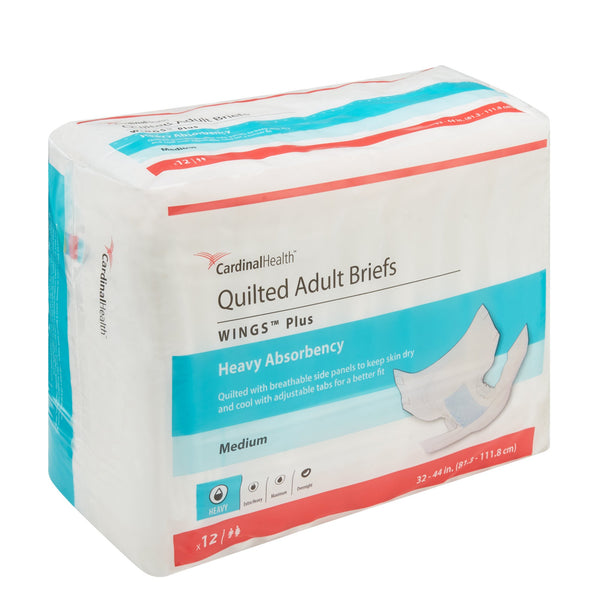 Wings™ Plus Quilted Unisex Adult Incontinence Brief Medium Disposable Heavy Absorbency (630819_CS) 8/CS
