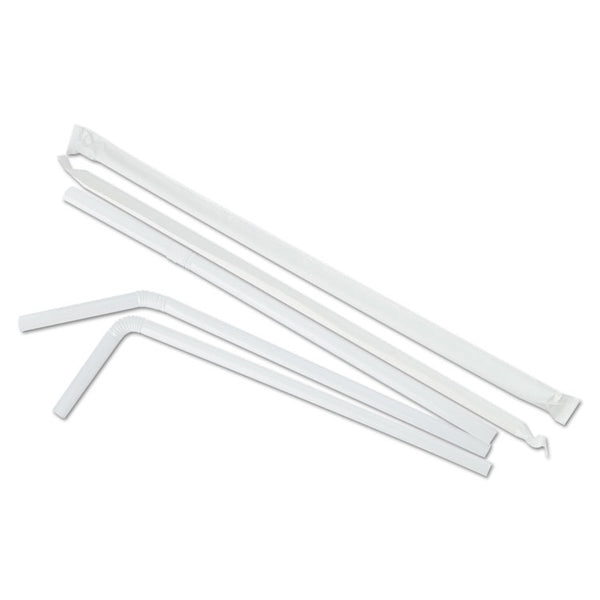 Boardwalk® Flexible Wrapped Straws, 7.75", Plastic, White, 500/Pack, 20 Packs/Carton (BWKFSTW775W25)