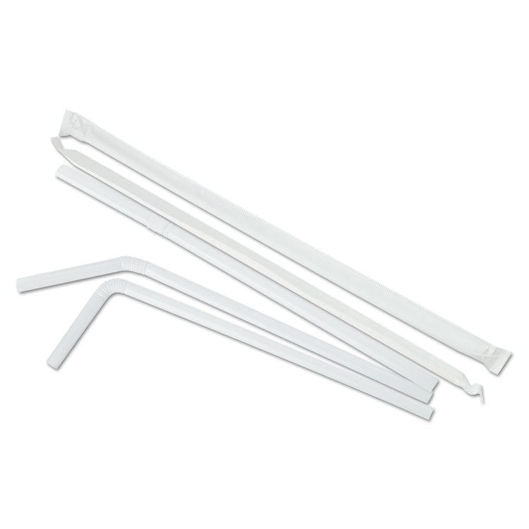 Boardwalk® Flexible Wrapped Straws, 7.75", Plastic, White, 500/Pack, 20 Packs/Carton (BWKFSTW775W25) Case of 10000