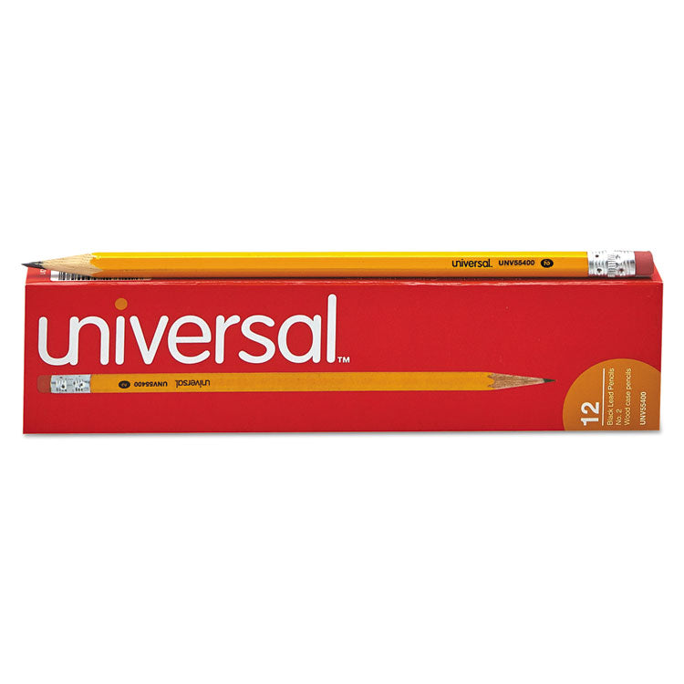 Universal™ #2 Woodcase Pencil, HB (#2), Black Lead, Yellow Barrel, Dozen (UNV55400) Pack of 12