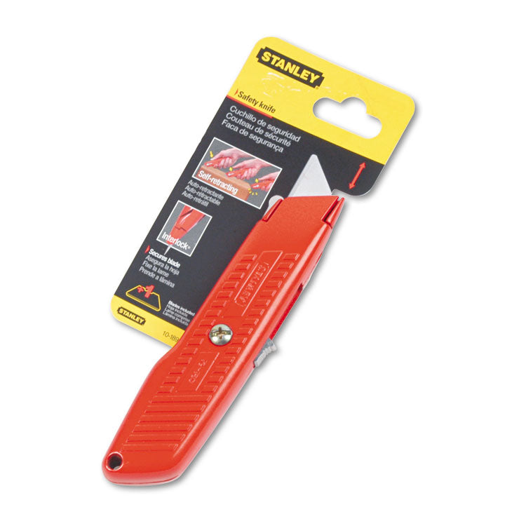 Stanley® Interlock Safety Utility Knife with Self-Retracting Round Point Blade, 5.63" Metal Handle, Red Orange (BOS10189C) Each