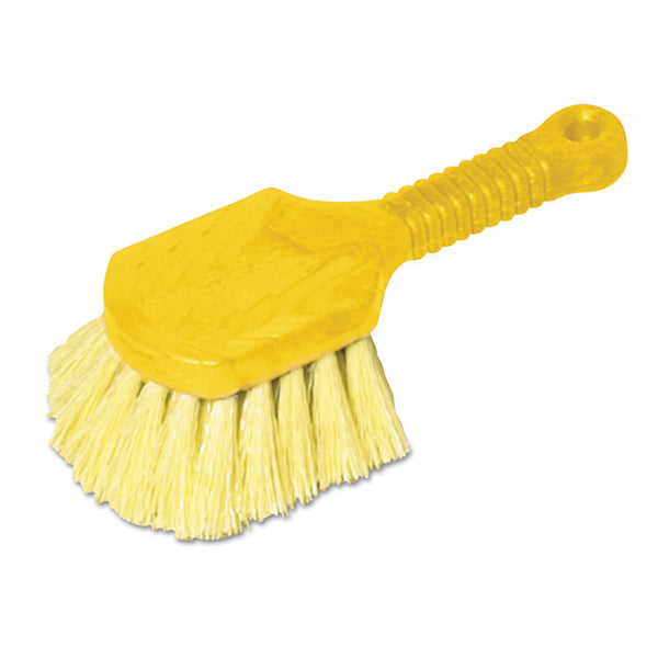 Rubbermaid® Commercial Long Handle Scrub, Yellow Synthetic Bristles, 8" Brush, 8" Gray Plastic Handle, 6/Carton (RCP9B29CT)