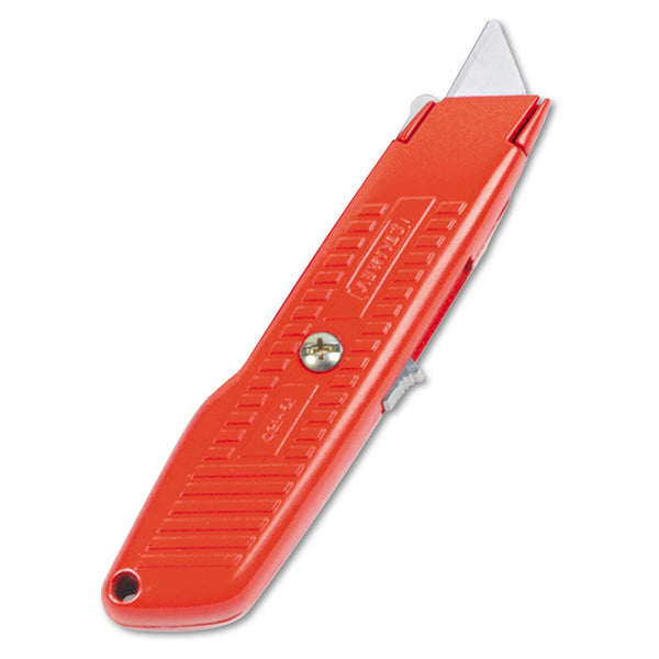 Stanley® Interlock Safety Utility Knife with Self-Retracting Round Point Blade, 5.63" Metal Handle, Red Orange (BOS10189C) Each