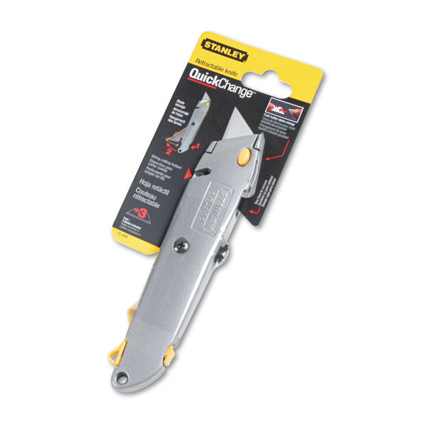 Stanley® Quick-Change Utility Knife with Retractable Blade and Twine Cutter, 6" Metal Handle, Gray, 6/Box (BOS10499BX) Box of 6