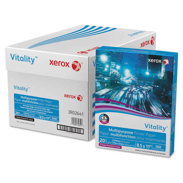 xerox™ Vitality Multipurpose Print Paper, 92 Bright, 3-Hole, 20 lb Bond Weight, 8.5 x 11, 500 Sheets/Ream, 10 Reams/Carton (XER3R02641)