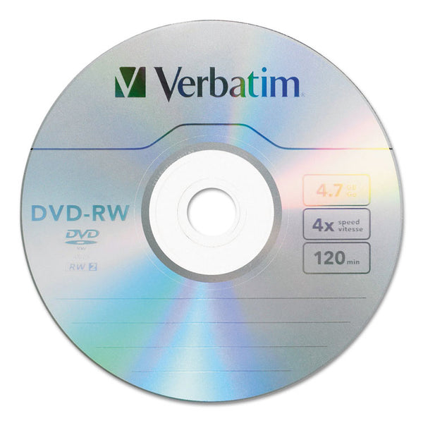 Verbatim® DVD-RW Rewritable Disc, 4.7 GB, 4x, Spindle, Silver, 30/Pack (VER95179)