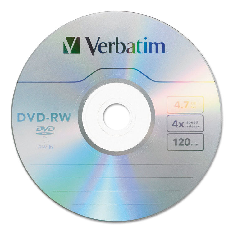 Verbatim® DVD-RW Rewritable Disc, 4.7 GB, 4x, Spindle, Silver, 30/Pack (VER95179)