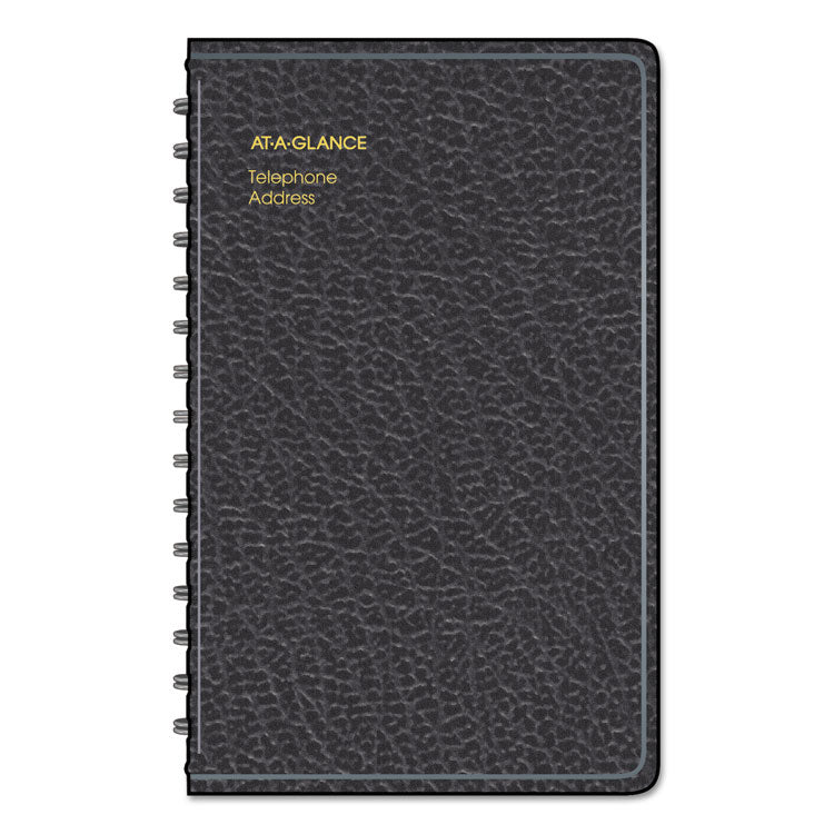 AT-A-GLANCE® Telephone/Address Book, 4.78 x 8, Black Simulated Leather, 100 Sheets (AAG8001105)