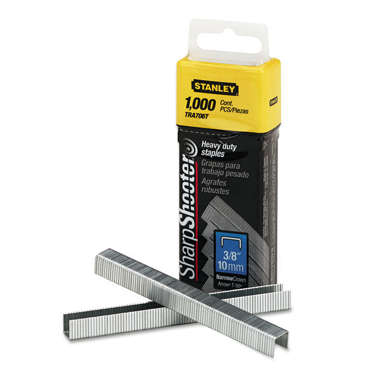 Stanley® SharpShooter Heavy-Duty Tacker Staples, 0.38" Leg, 0.5" Crown, Steel, 1,000/Box (BOSTRA706T) Box of 1000