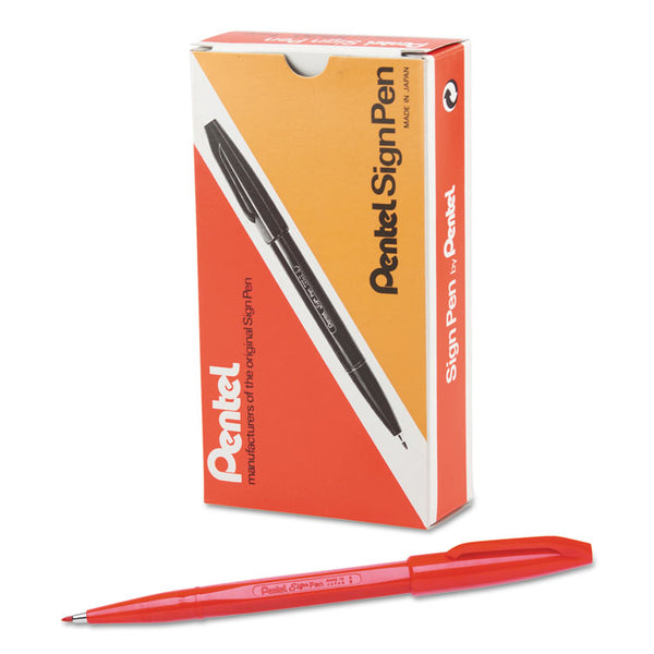 Pentel Arts® Sign Pen Fine Point Color Marker, Extra-Fine Bullet Tip, Red, Dozen (PENS520B) Pack of 12