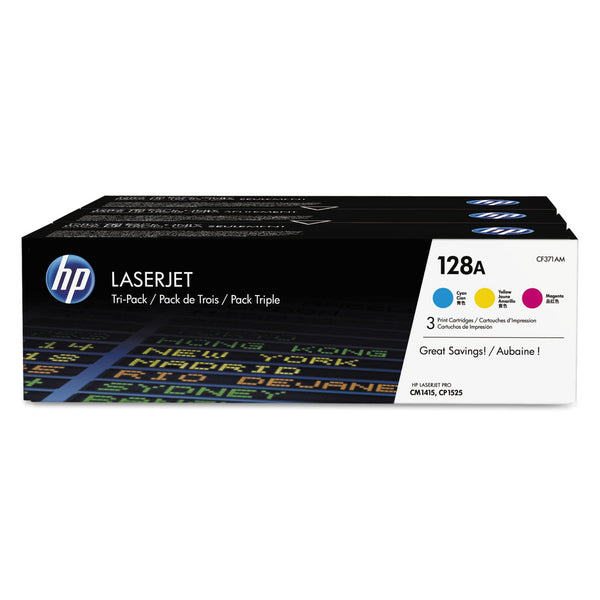 HP HP 128A, (CF371A-M) 3-Pack Cyan/Magenta/Yellow Original LaserJet Toner Cartridges (HEWCF371AM)