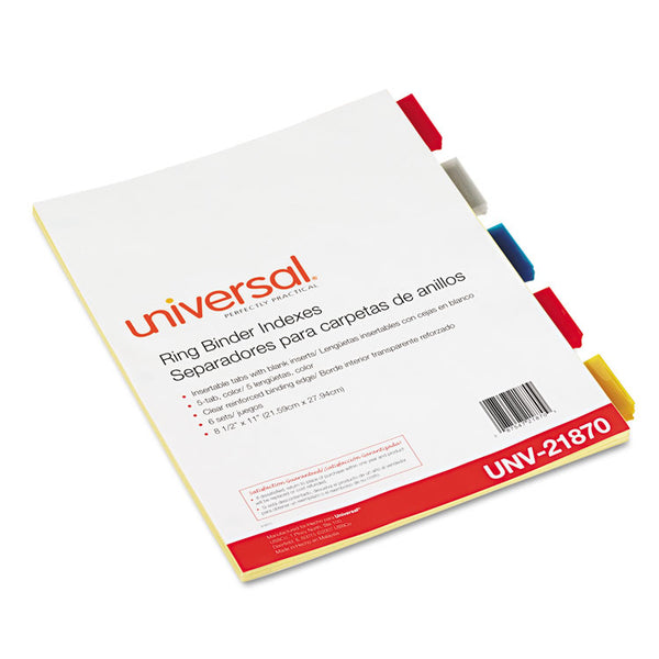 Universal® Insertable Tab Index, 5-Tab, 11 x 8.5, Buff, Assorted Tabs, 6 Sets (UNV21870)