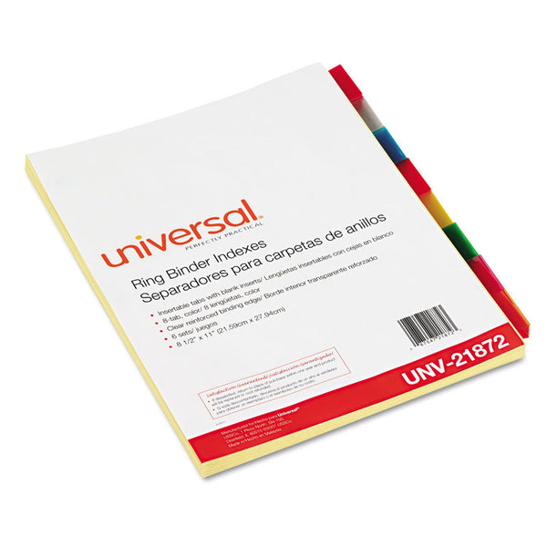 Universal® Insertable Tab Index, 8-Tab, 11 x 8.5, Buff, Assorted Tabs, 6 Sets (UNV21872)