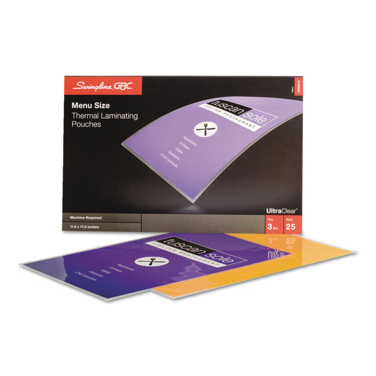 GBC® UltraClear Thermal Laminating Pouches, 3 mil, 11.5" x 17.5", Gloss Clear, 25/Pack (GBC3200579) Pack of 25