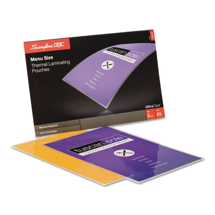 GBC® UltraClear Thermal Laminating Pouches, 3 mil, 11.5" x 17.5", Gloss Clear, 25/Pack (GBC3200579) Pack of 25