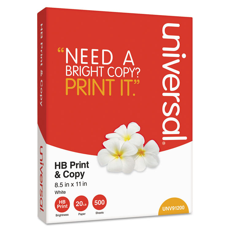 Universal® Multipurpose Paper, 96 Bright, 20 lb Bond Weight, 8.5 x 11, White, 500 Sheets/Ream, 10 Reams/Carton (UNV91200)